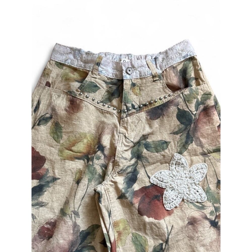 Pol Floral Wide-Leg Boho Pants in Beige with Lace Appliqué & Studs Women’s Sz S - Picture 7 of 9